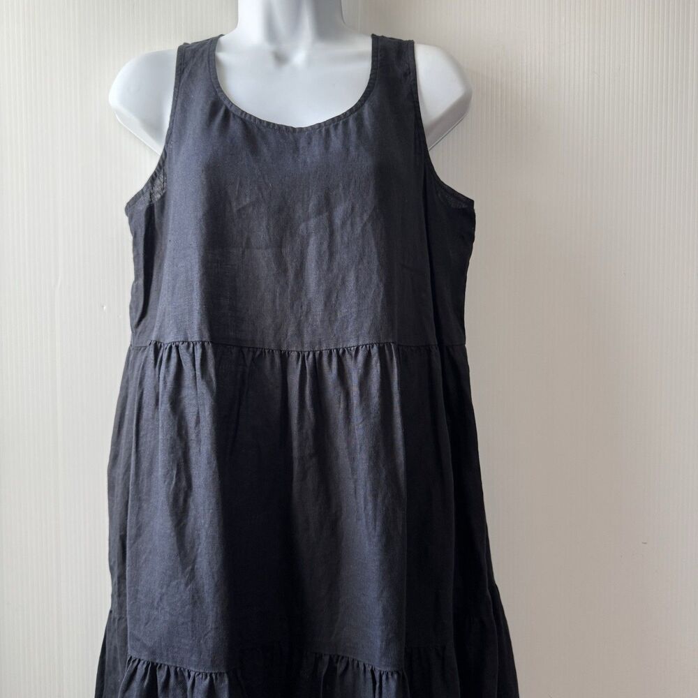 Eileen Fisher Linen Tiered Dress Womens Sz Small Black Midi Coastal Minimalist - Picture 3 of 15